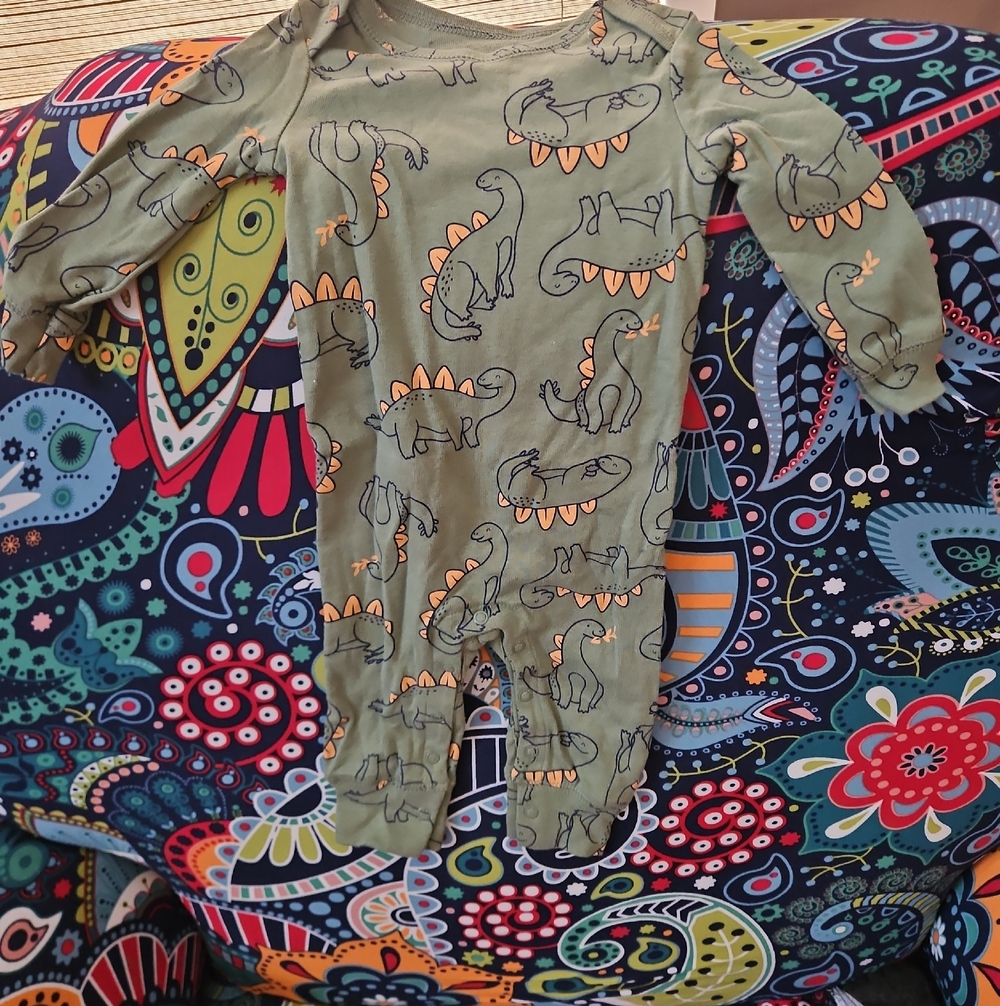 Carter's Olive Dinosaur Print Baby Footie Romper